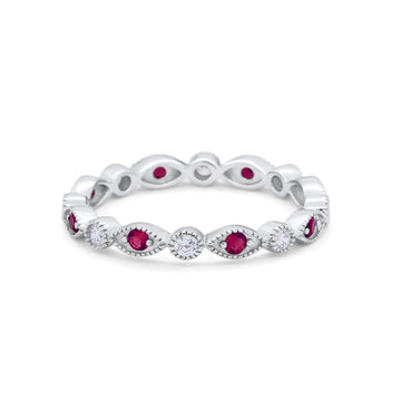 Eternity Stackable Wedding Marquise Simulated Ruby CZ 925 Sterling Silver